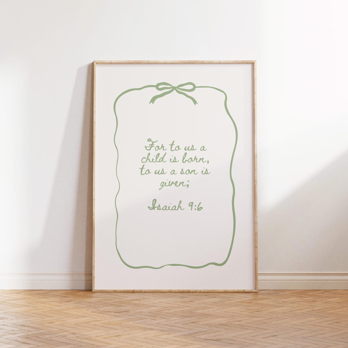 Isaiah 9:6 Green Script Bow Border Christmas Scripture Poster - Image 2