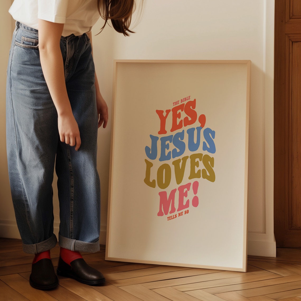 Yes Jesus Loves Me Colorful Retro Typography Christian Poster - Image 4