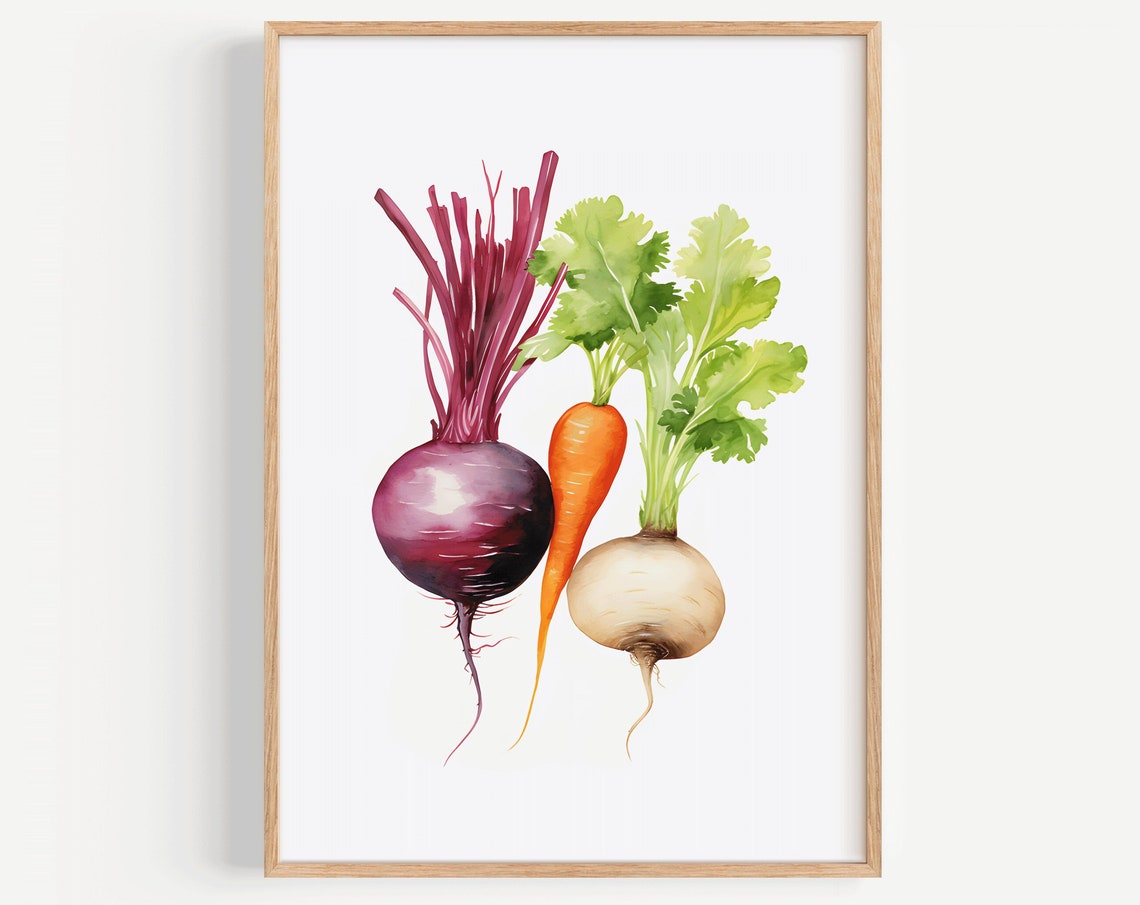 Beetroot Carrot Turnip Watercolor Vegetable Trio Kitchen Art Poster