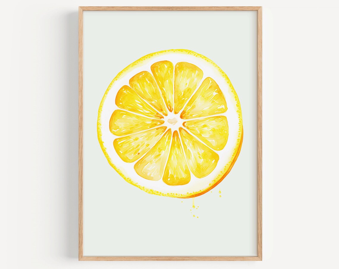 Lemon Fruit Watercolor Kitchen Art Print, Minimalist