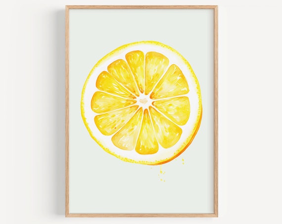 Lemon Fruit Watercolor Kitchen Art Print, Minimalist