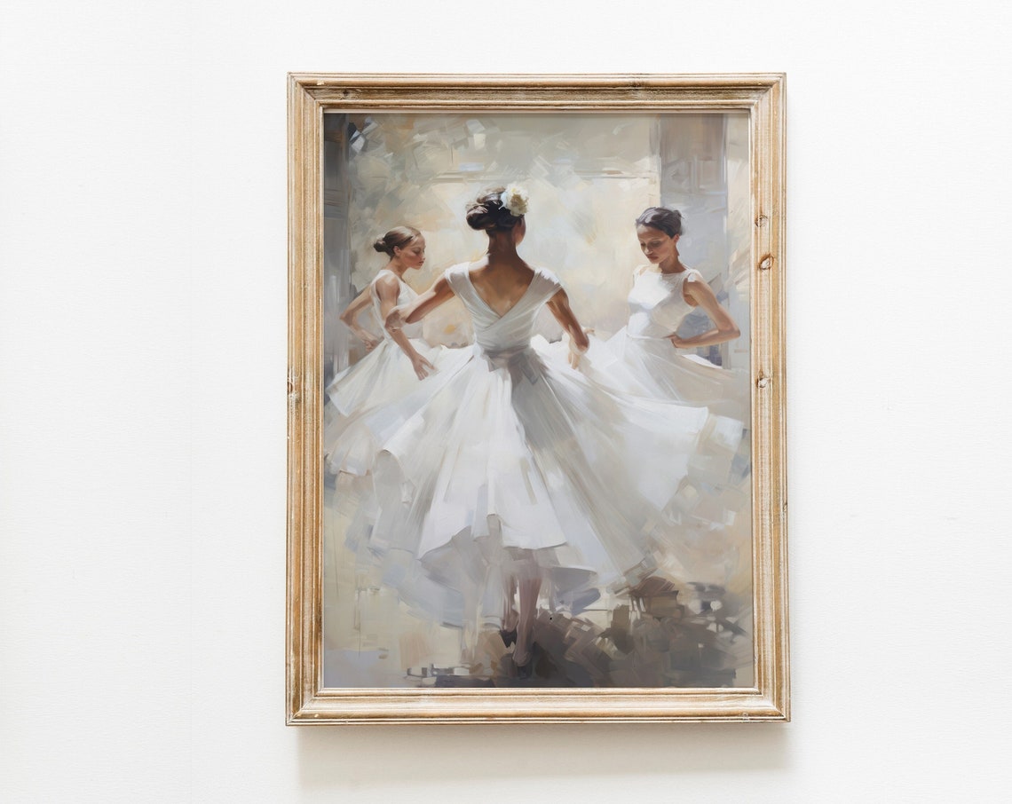 Elegant Ballerinas White Tutus Impressionist Dance Art Print