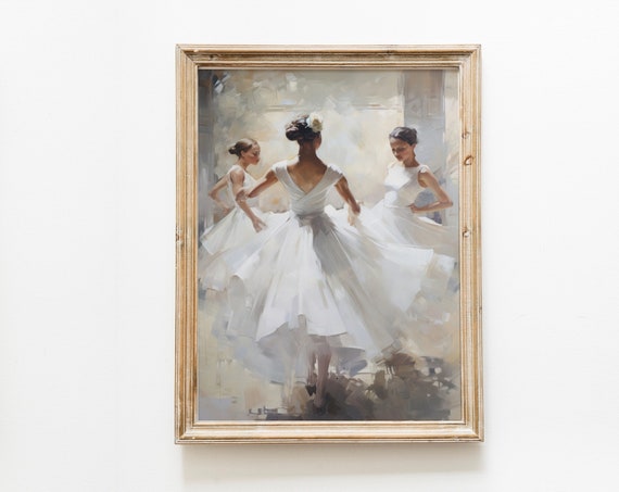 Elegant Ballerinas Wall Art Girl Kids Bedroom Print Neutral Vintage Nursery Ballerina Illustration