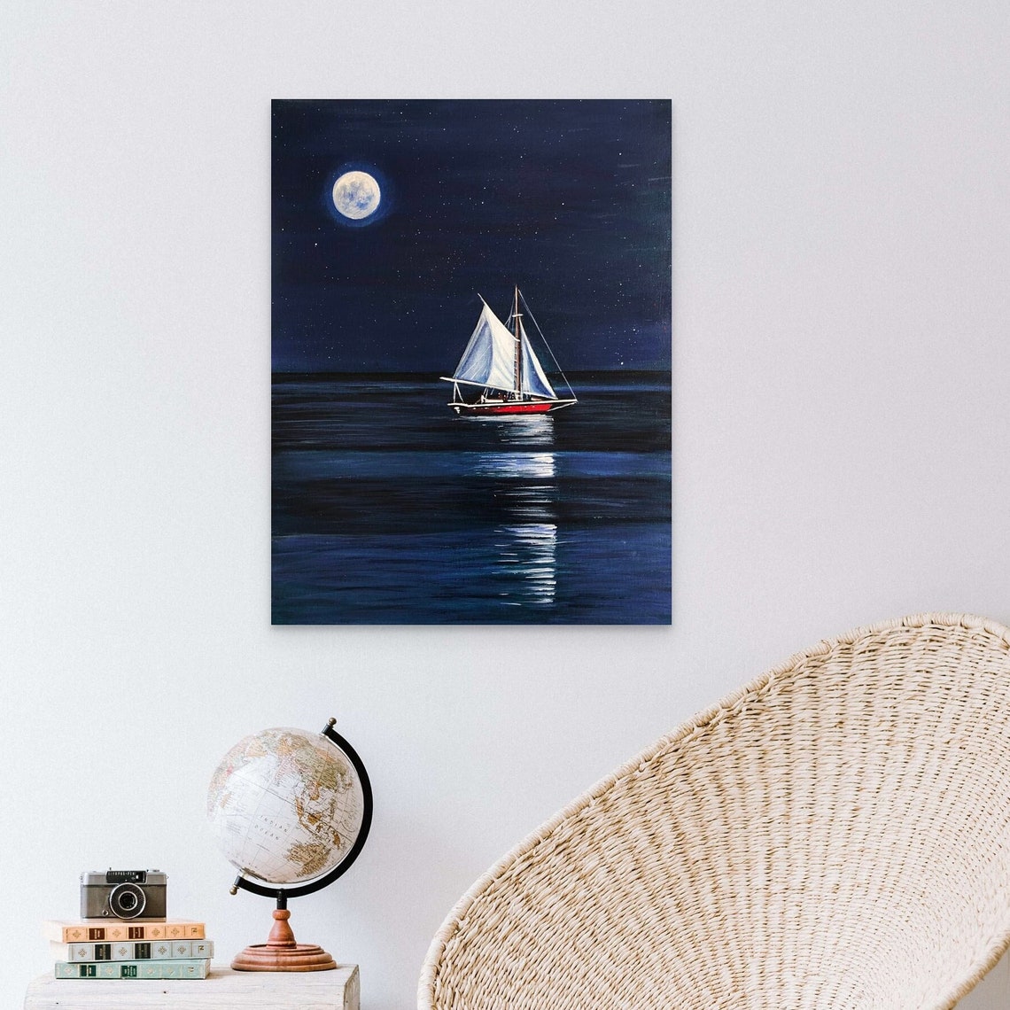 Moonlit Sailboat Night Sea Full Moon Reflection Ocean Night Sky Poster - Image 4