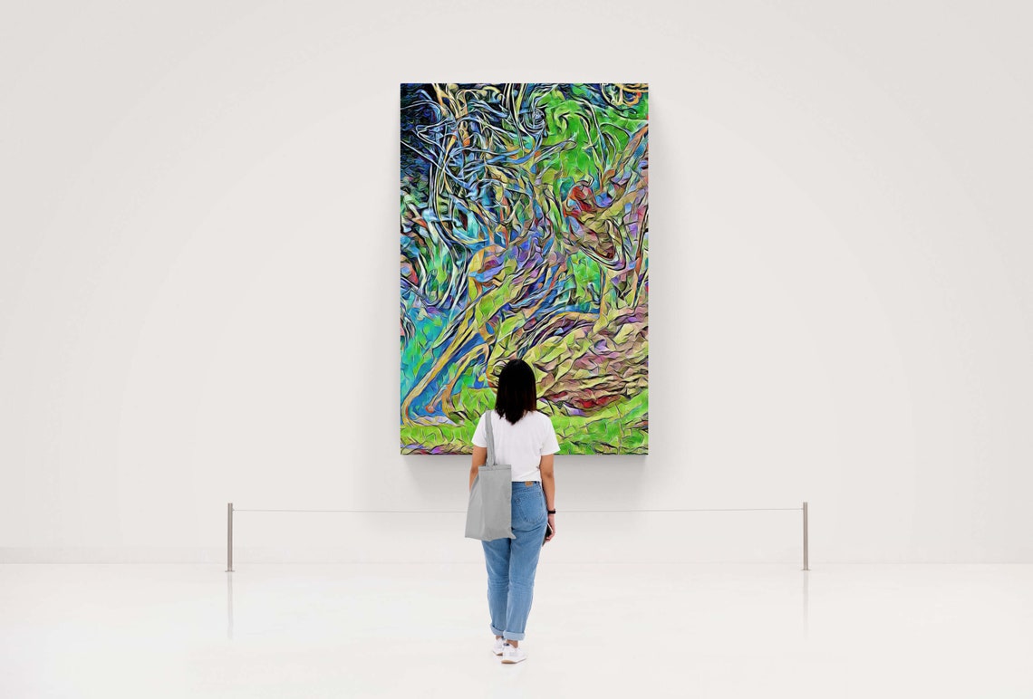 Green and Blue Tangled Brushstroke Impressionist Abstract Art Print - Image 4