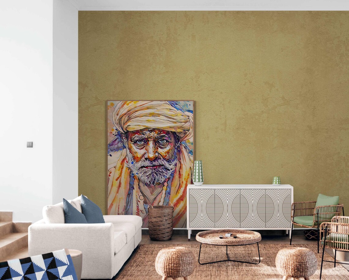 Elderly Turbaned Man White Beard Vivid Watercolor Portrait Poster - Image 3