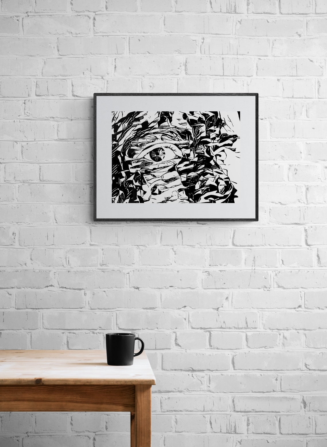 Striking Eye in Black and White Cubist Abstract Art Portrait Print - Image 4