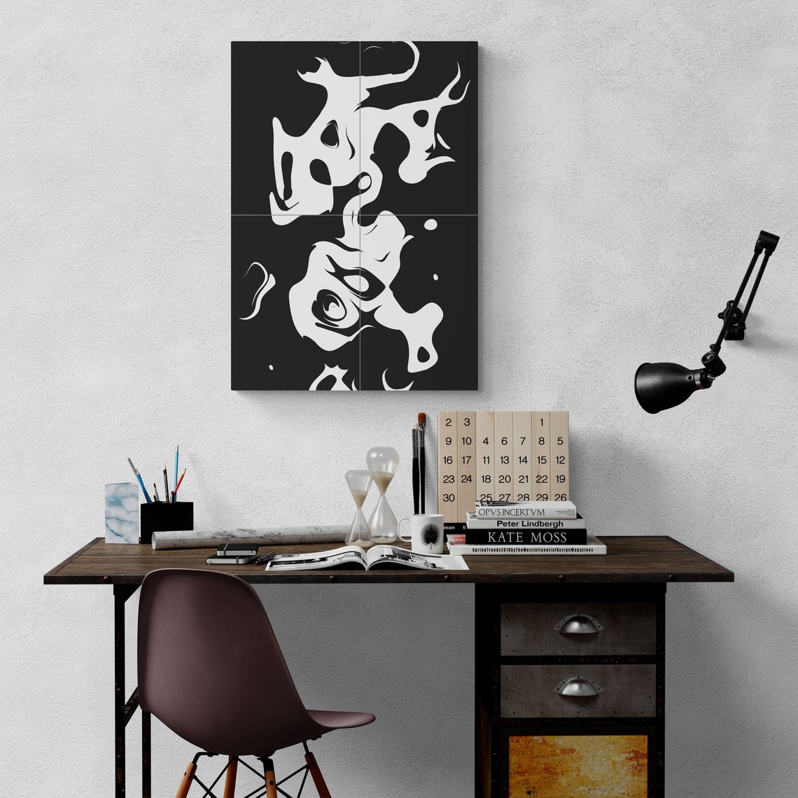 White Organic Shapes on Black Bold Abstract Contrast Art Print - Image 5