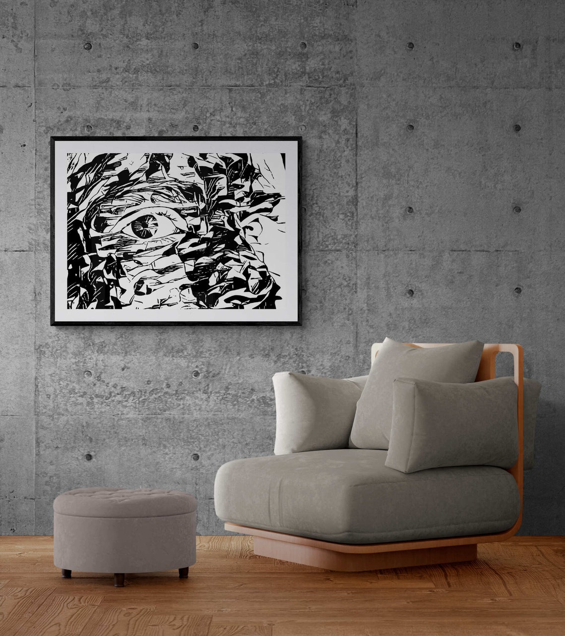 Striking Eye in Black and White Cubist Abstract Art Portrait Print - Image 6