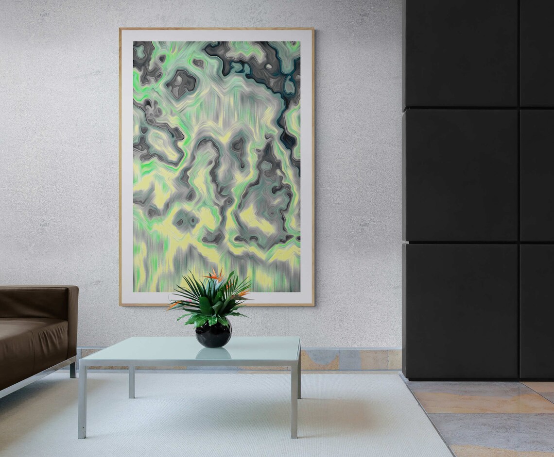 Green Yellow Fluid Abstract Bold Drip Painting Modern Art Poster - Image 4