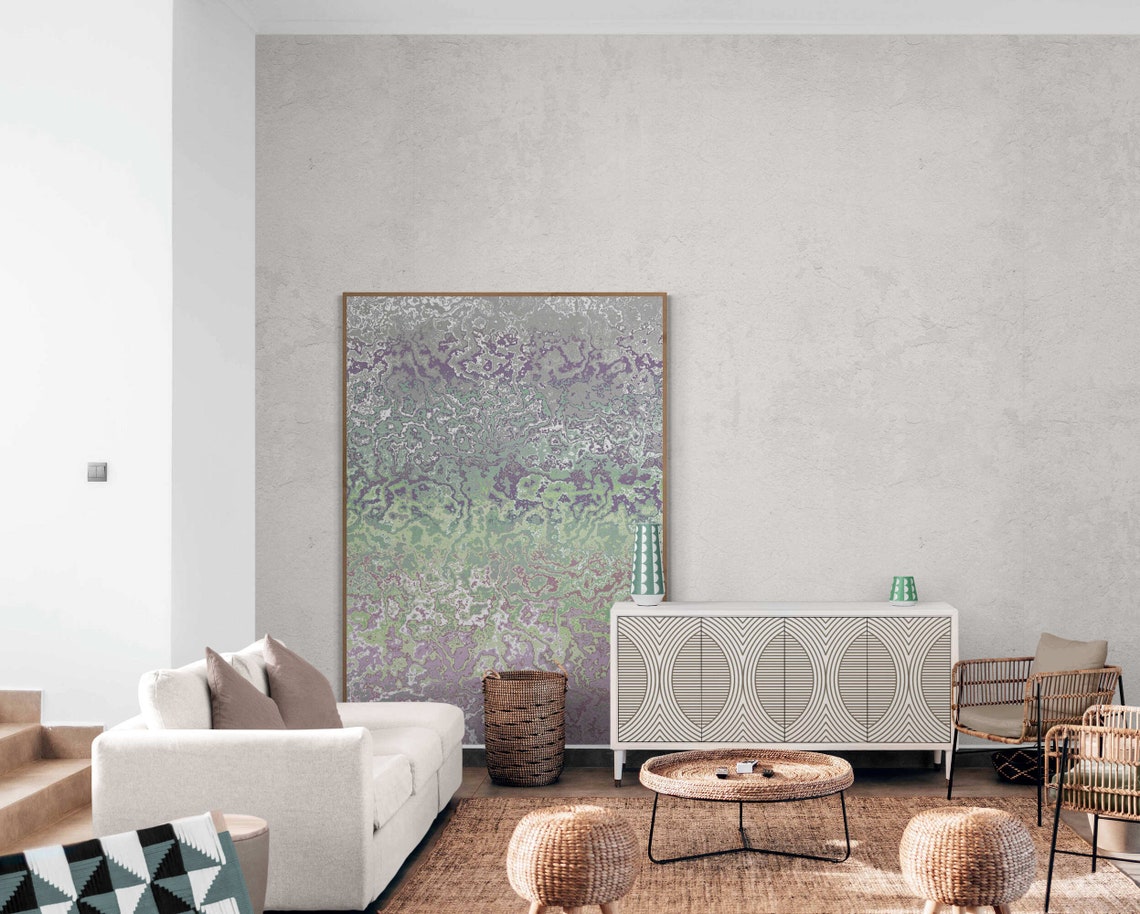 Sage Green Lavender and Purple Marble Watercolor Abstract Print - Image 3
