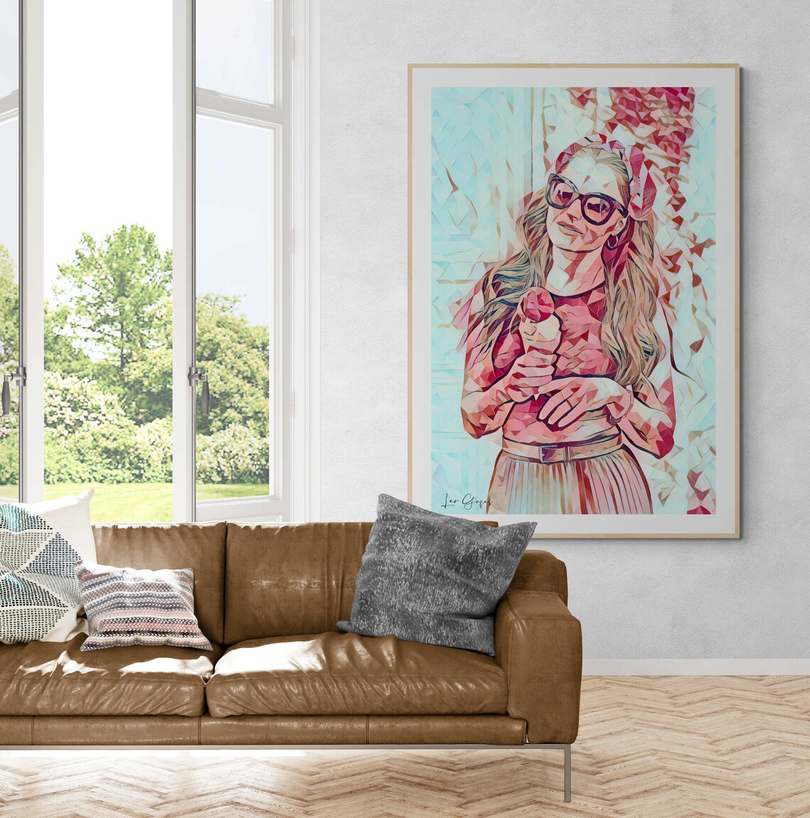 Woman With Sunglasses Eating Ice Cream Fun Geometric Art Poster - Image 6