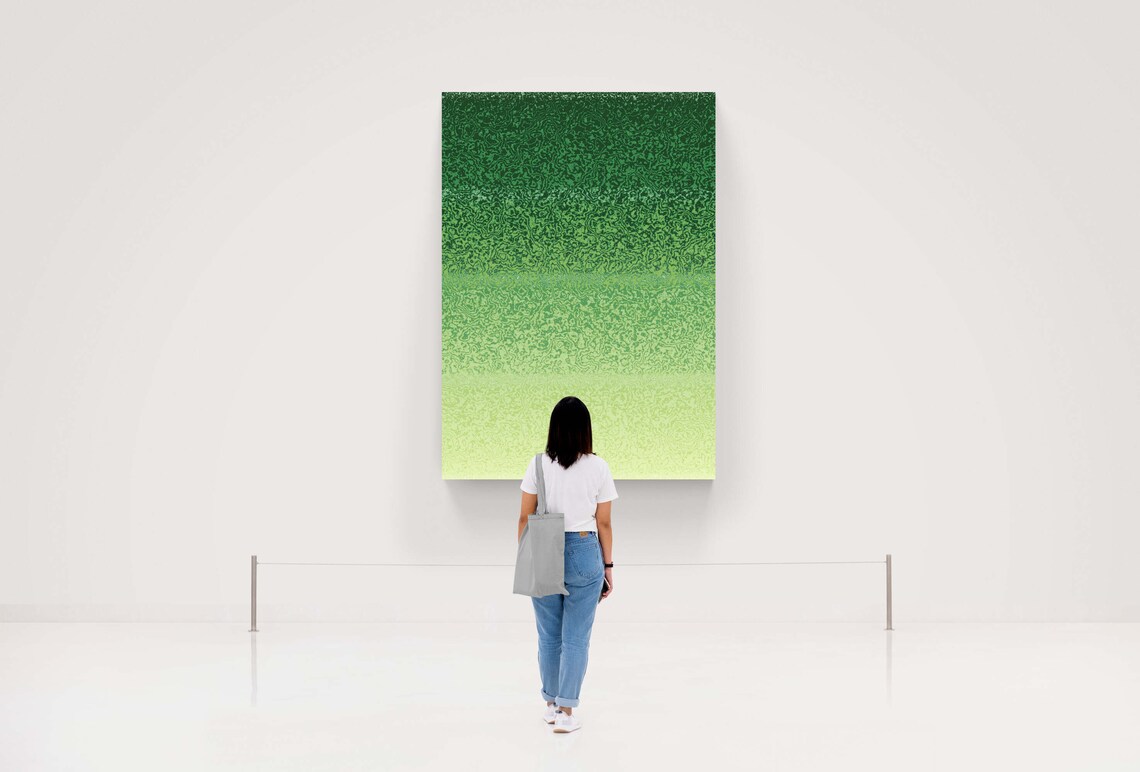 Deep Forest Green to Pale Lime Speckled Ombre Abstract Art Print - Image 5