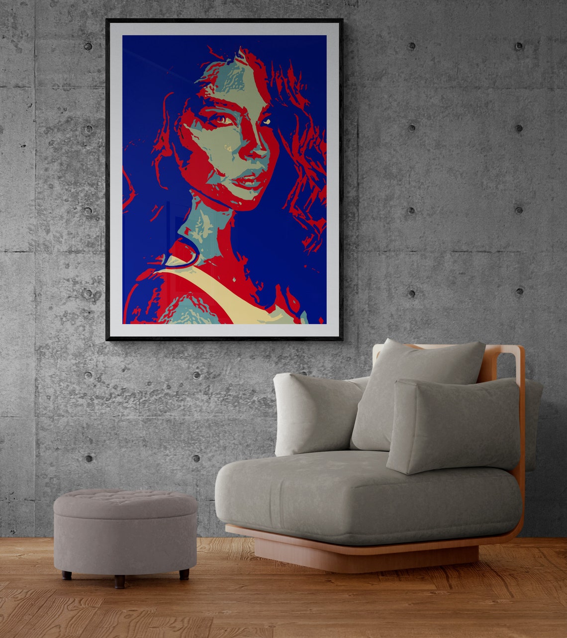 Dramatic Woman Portrait in Red and Blue Pop Art Style Poster Art - Image 5