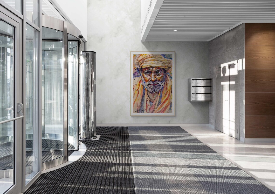 Elderly Turbaned Man White Beard Vivid Watercolor Portrait Poster - Image 4