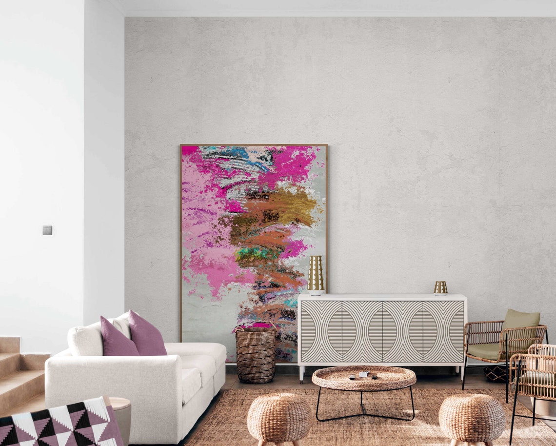 Pink Purple Bronze Abstract Expressionist Bold Color Art Poster