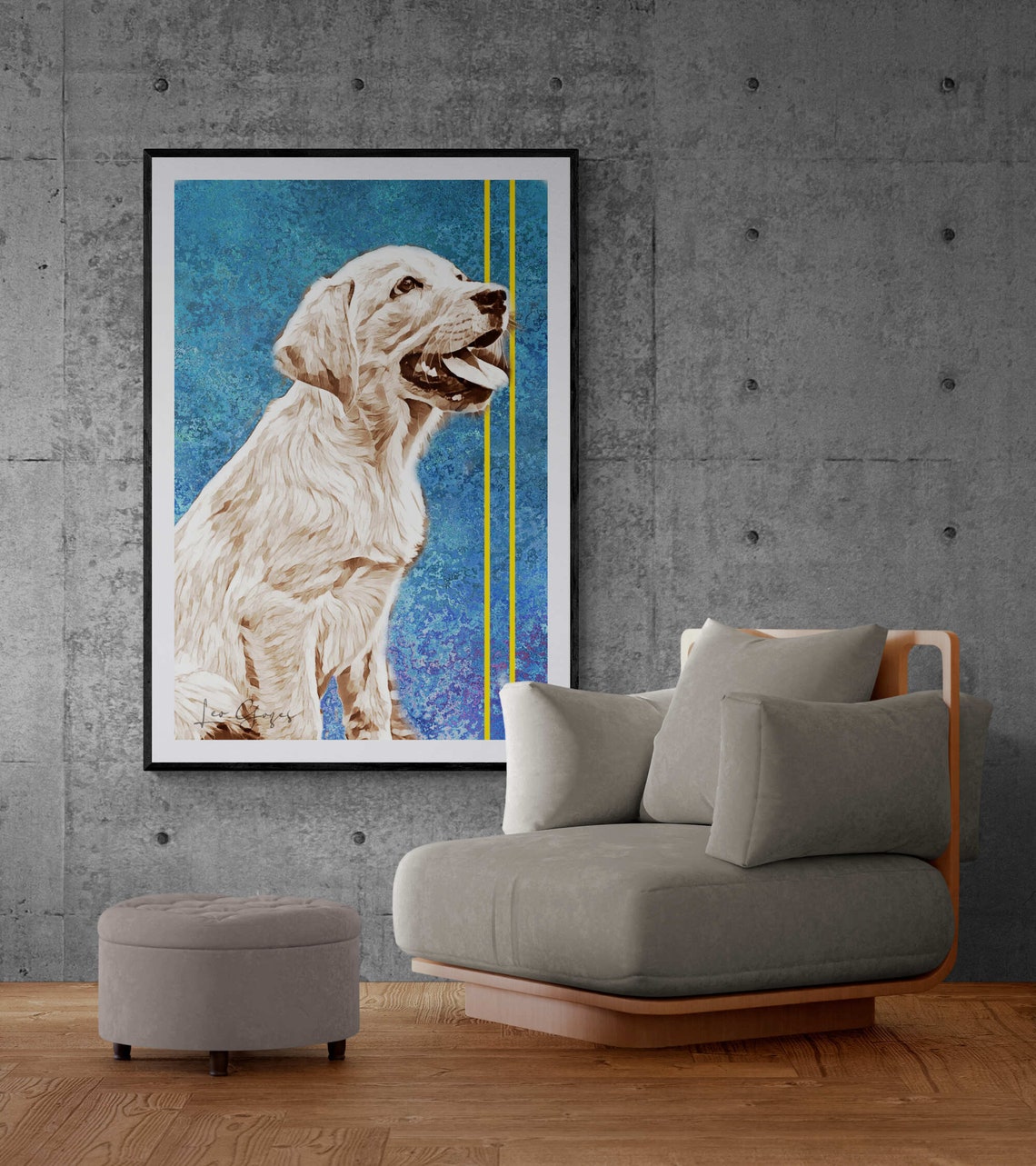 Wall Art Blue Print Golden Retriever Puppy Portrait Poster Golden Retriever Portrait Print Art Wall Dog Living Room Paint Entry Hall - Image 4