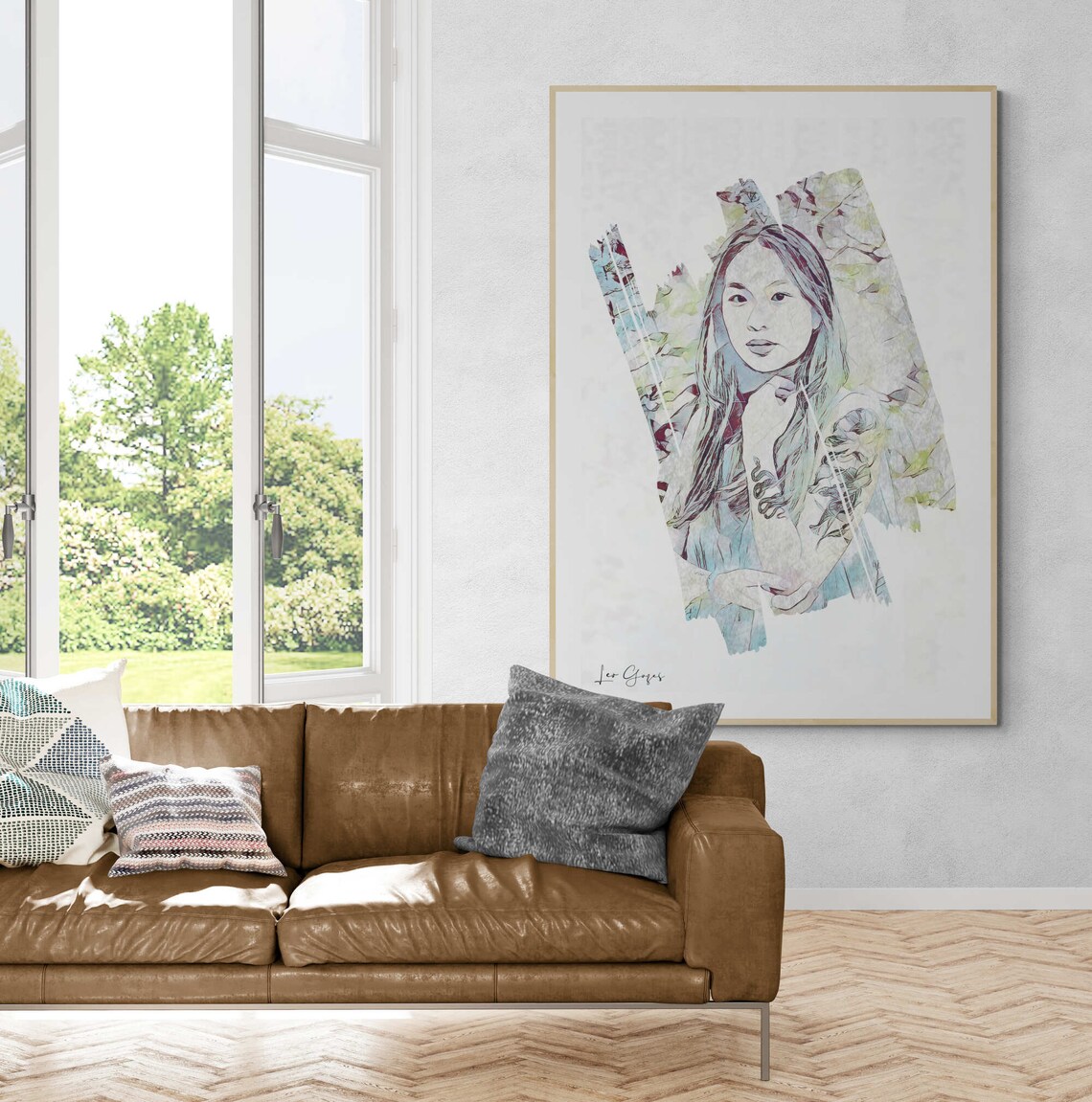 Tattooed Asian Woman Floral Modern Watercolor Art Portrait Poster - Image 5