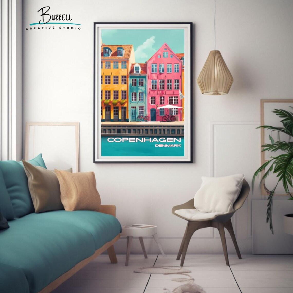 Copenhagen Denmark Nyhavn Waterfront Pastel Houses Bikes Travel Poster - Image 3