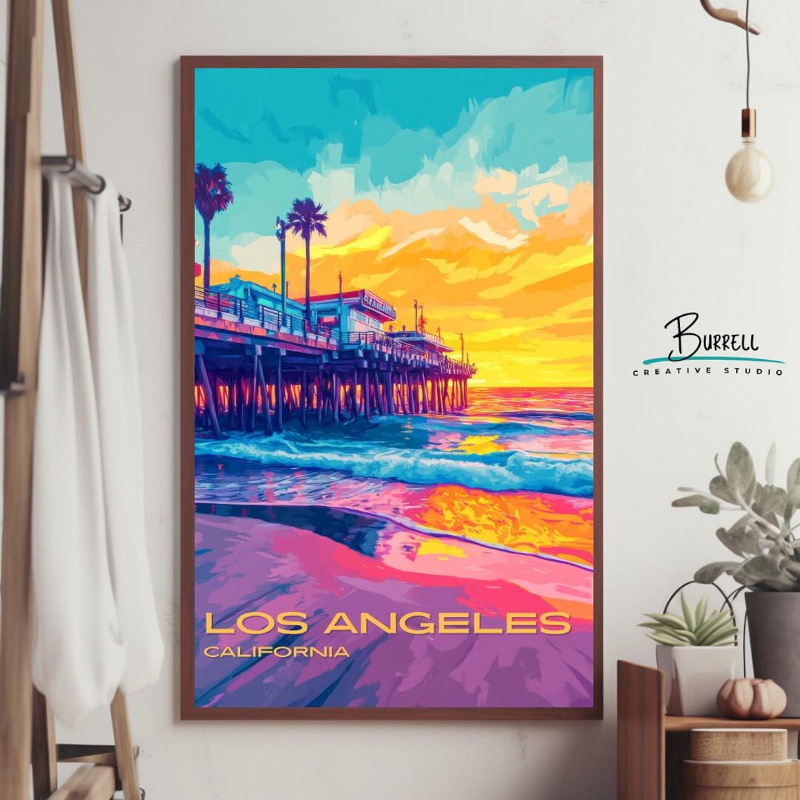 Los Angeles Santa Monica Pier Sunset Waves Oceanfront Travel Poster - Image 4