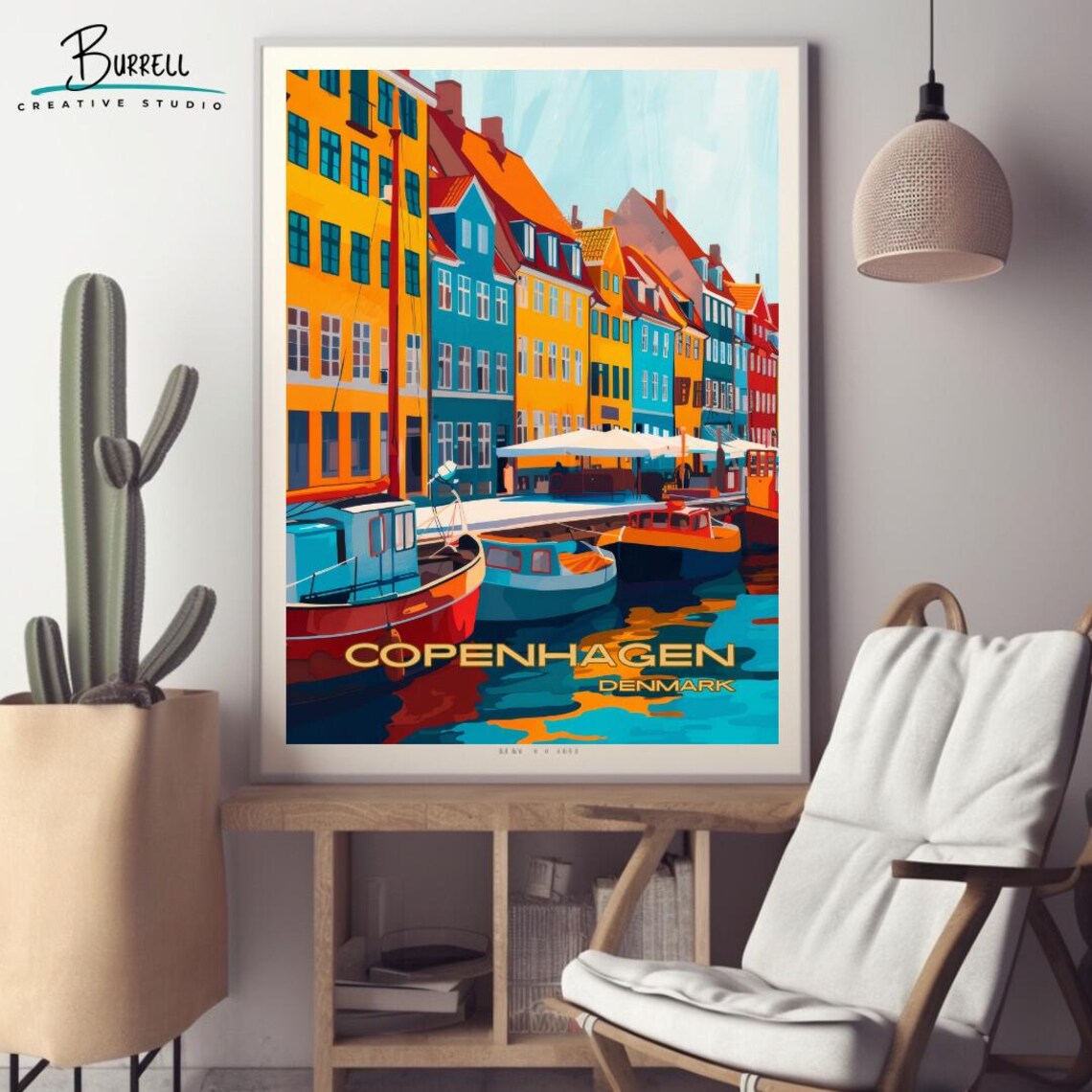 Copenhagen Denmark Nyhavn Harbor Boats Colorful Quay Travel Poster - Image 2