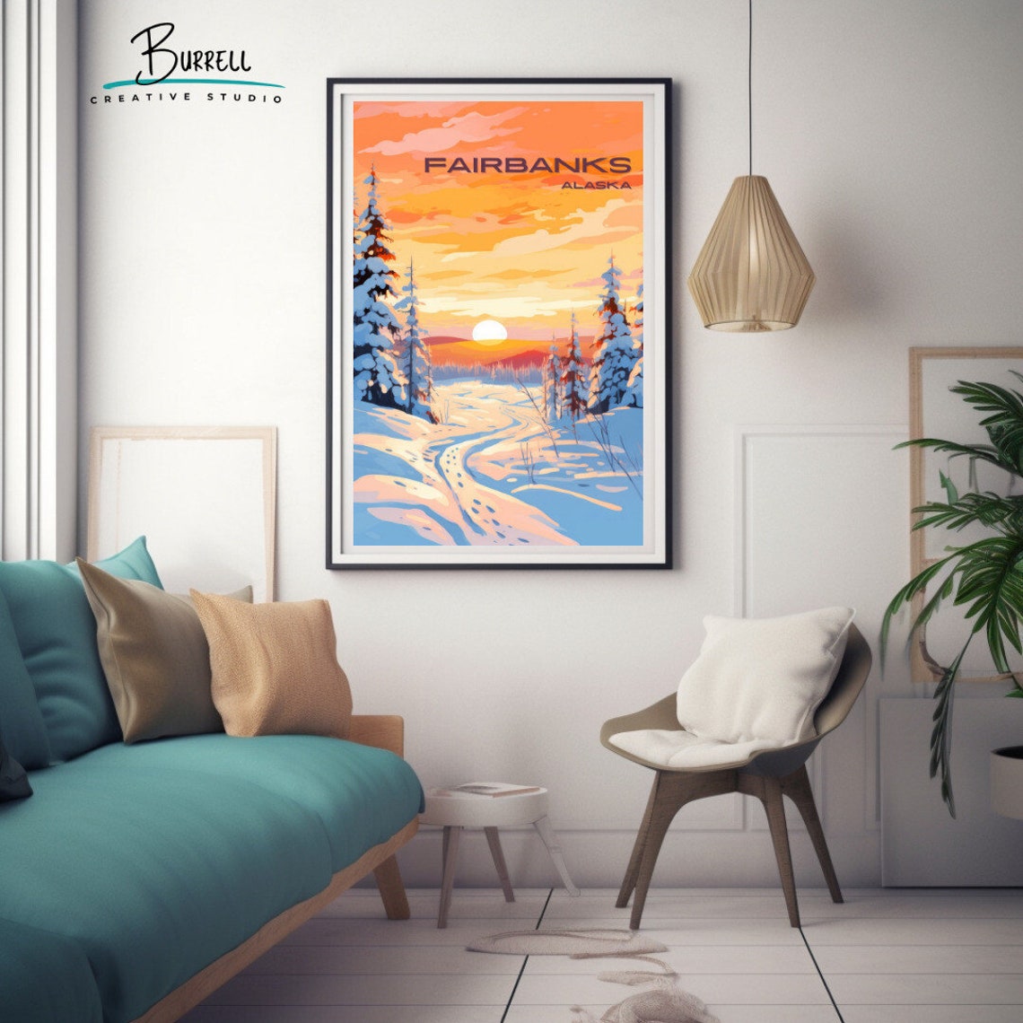 Fairbanks Alaska Snowy Forest Trail Sunrise Footprints Poster - Image 3