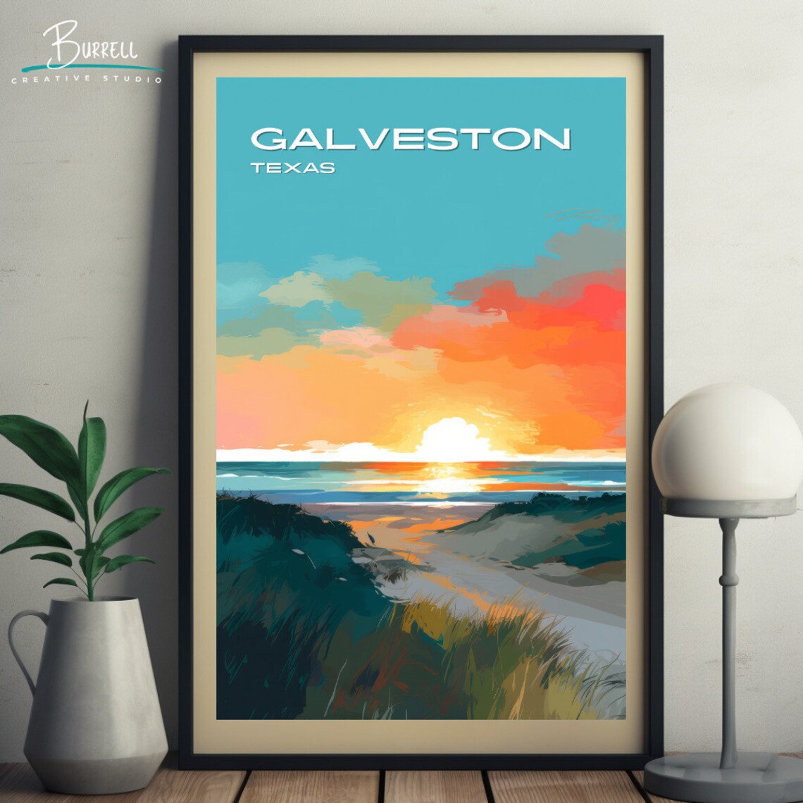 Galveston Texas Beach Sunset Travel Poster - Image 4