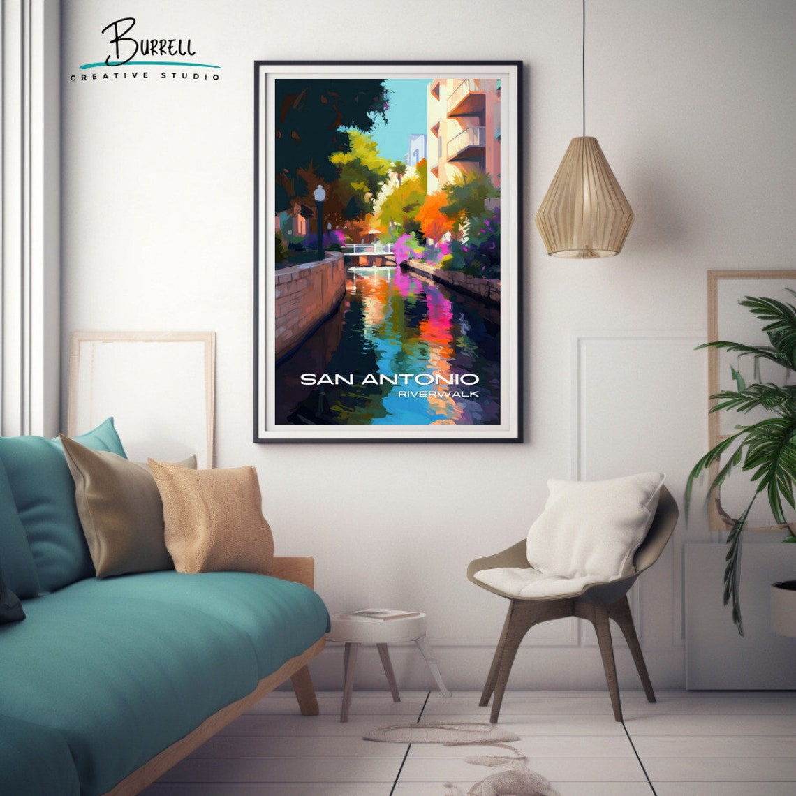 San Antonio Texas Riverwalk Canal Colorful Reflections Poster - Image 3