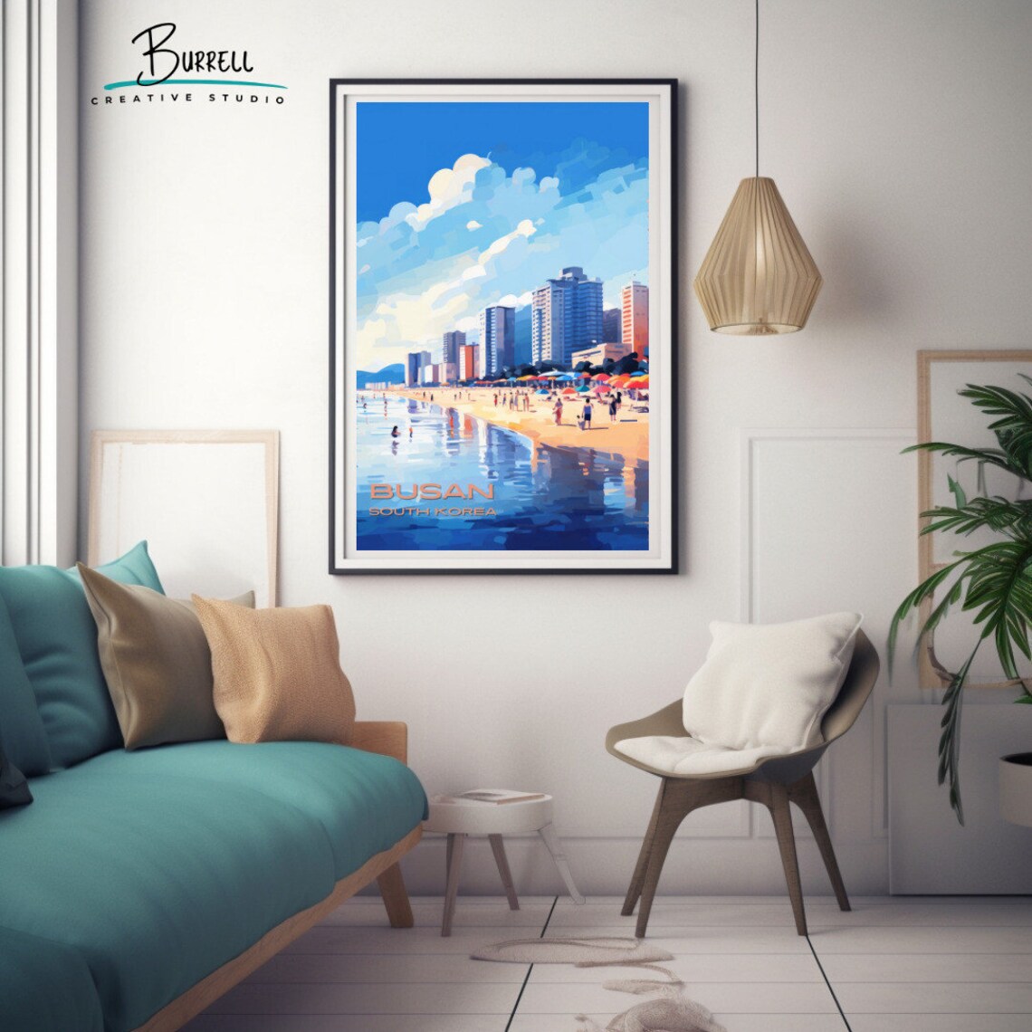 Busan South Korea Haeundae Beach Towers Crowded Sand Umbrellas Poster - Image 3
