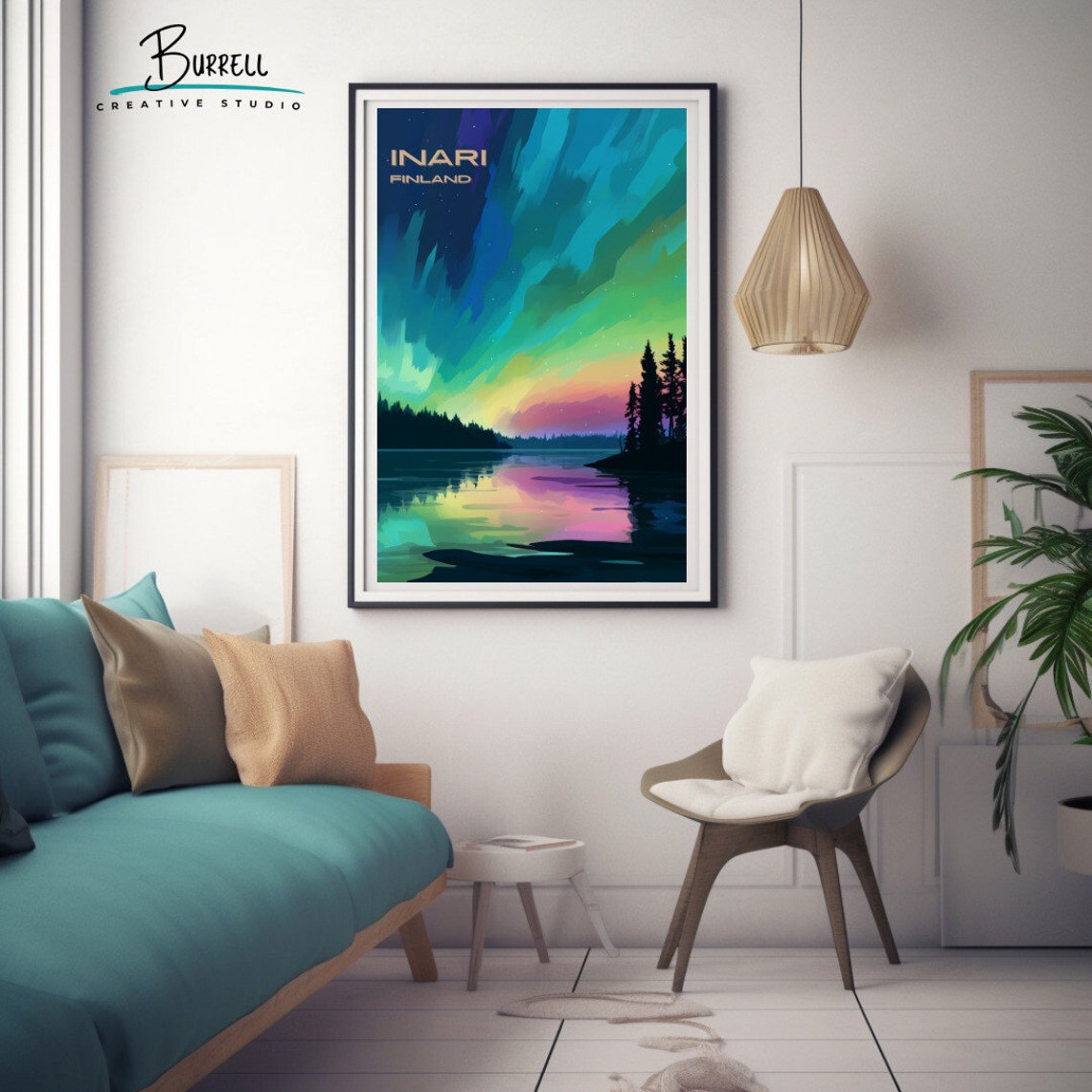 Inari Finland Northern Lights Over Lake Pine Silhouette Poster - Image 3