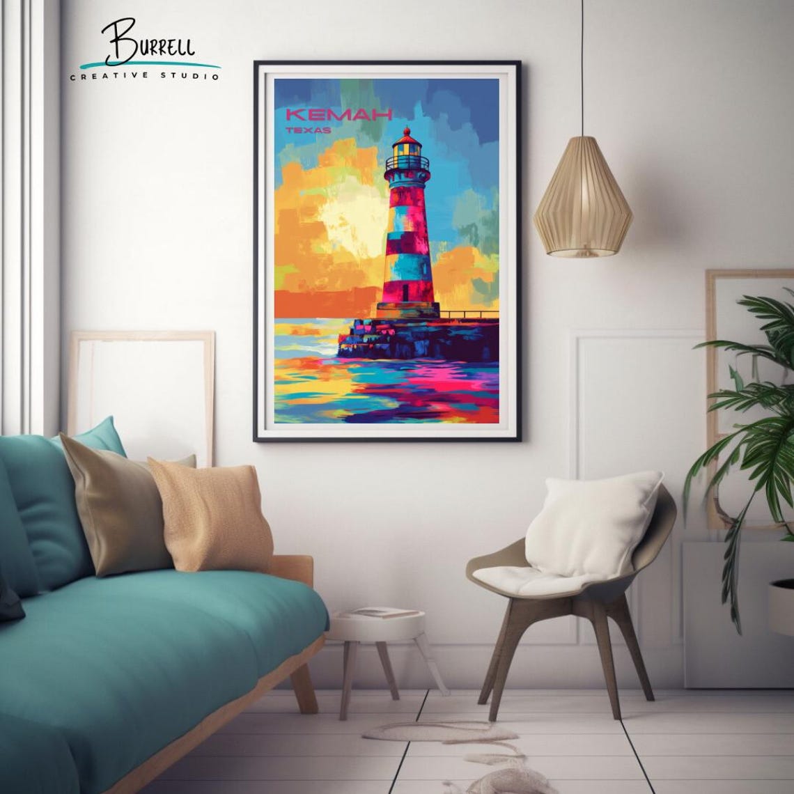 Kemah Texas Lighthouse Bold Sunset Over the Galveston Bay Poster - Image 3