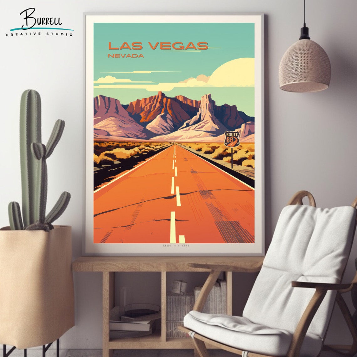 Las Vegas Nevada Route 66 Desert Highway Road Trip Sunset Poster - Image 2
