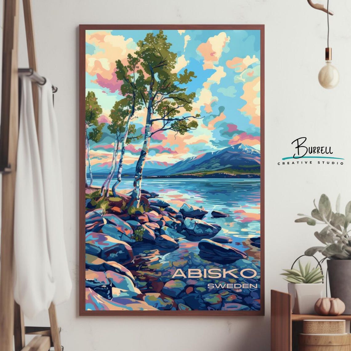 Abisko Sweden Birch Trees Rocky Shore Lake Mountains Travel Poster - Image 4