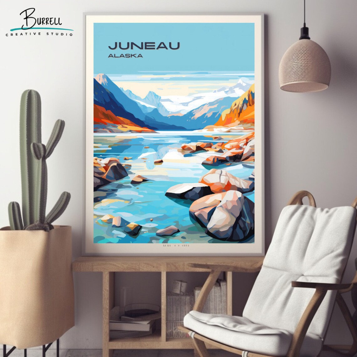 Juneau Alaska Glacial Lake Rocky Shore Snowy Peaks View Poster - Image 2