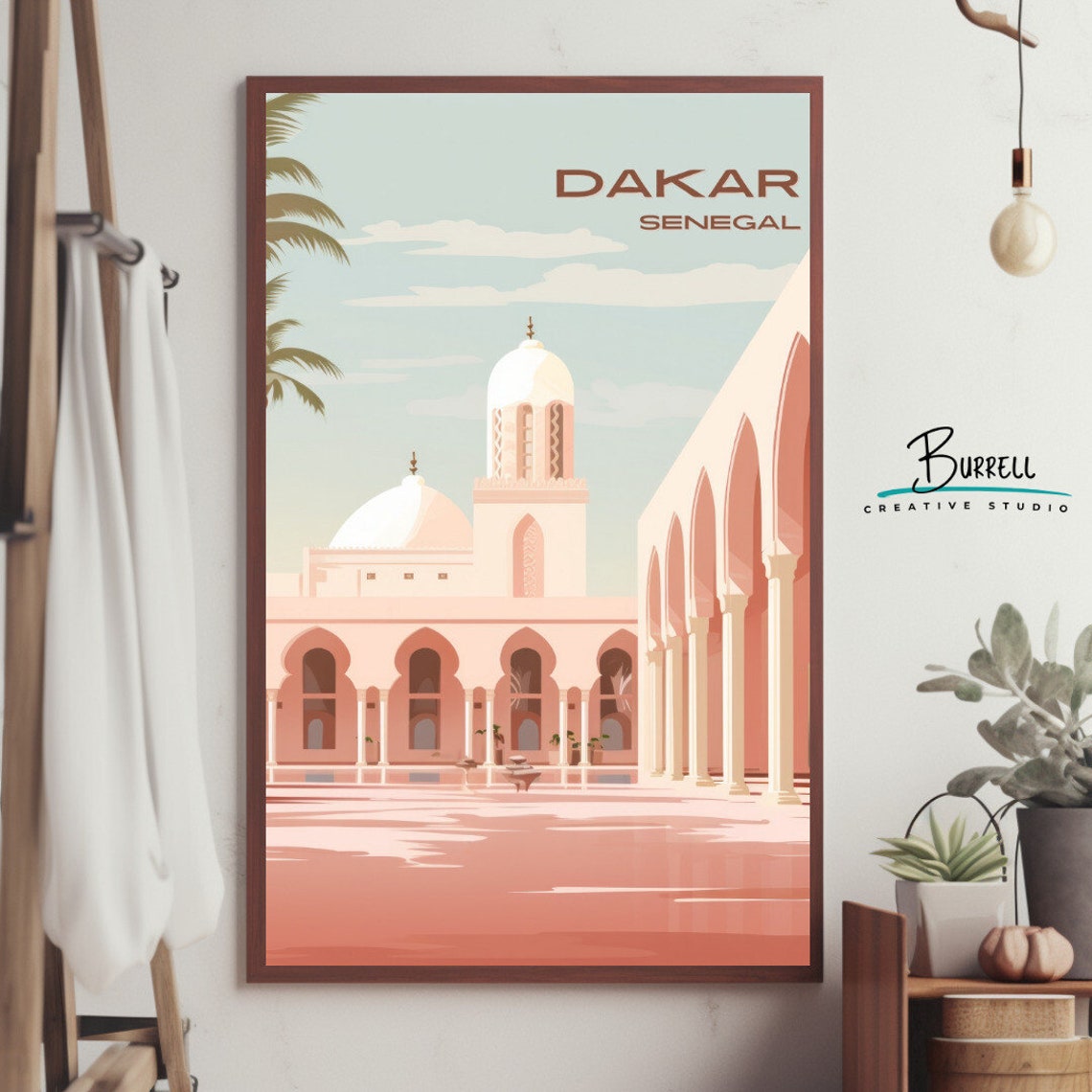 Dakar Senegal Grand Mosque Courtyard Arches Pink Sunset Poster - Image 4