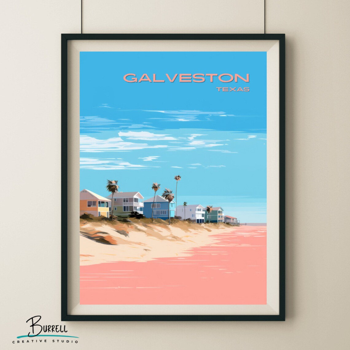 Galveston Texas Beach Houses Seaside Morning Coastal Travel Poster - Image 5