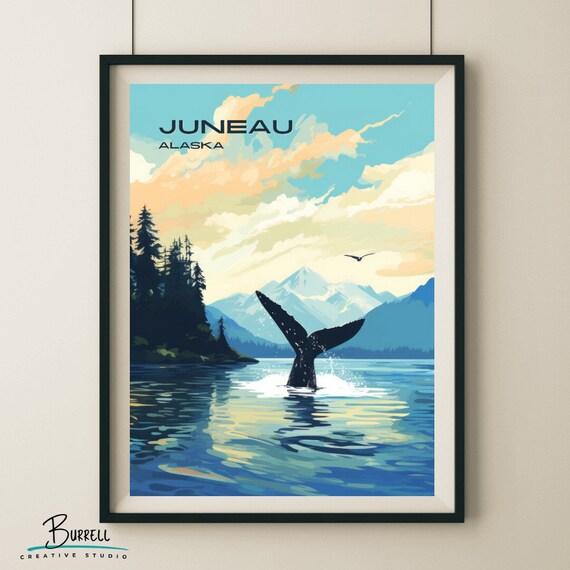 Juneau Alaska Whale Watching Travel Poster Wall Art Poster Print