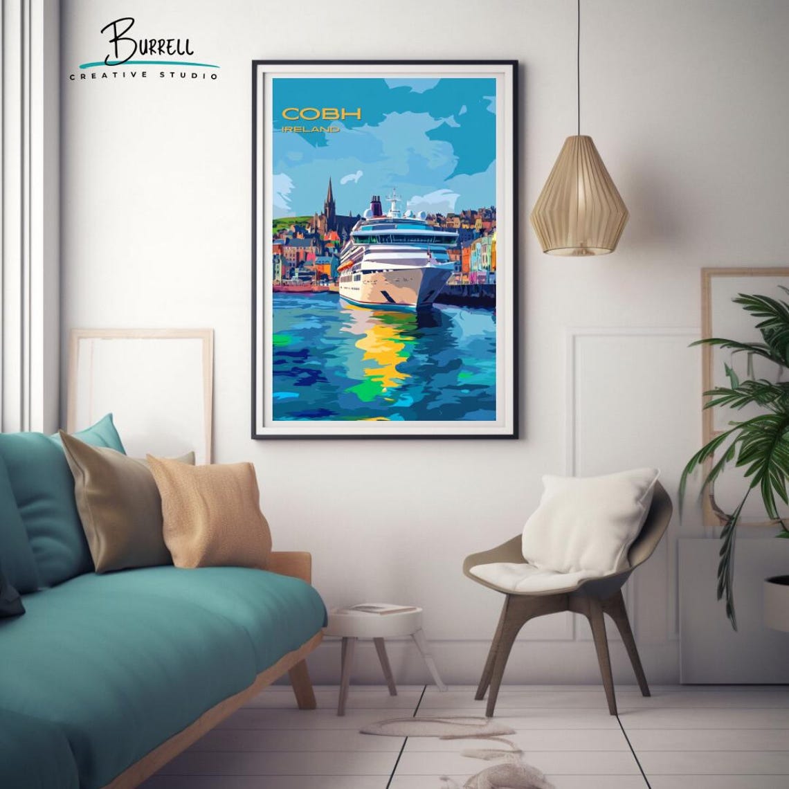 Cobh Ireland Cruise Ship Harbor Cathedral Spire Scenic Poster - Image 3