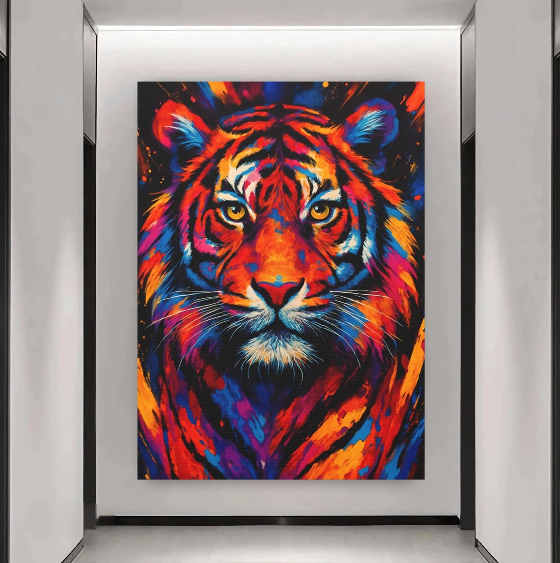 Neon Tiger Portrait Painting Vibrant Colorful Jungle Animal Pop Art Print
