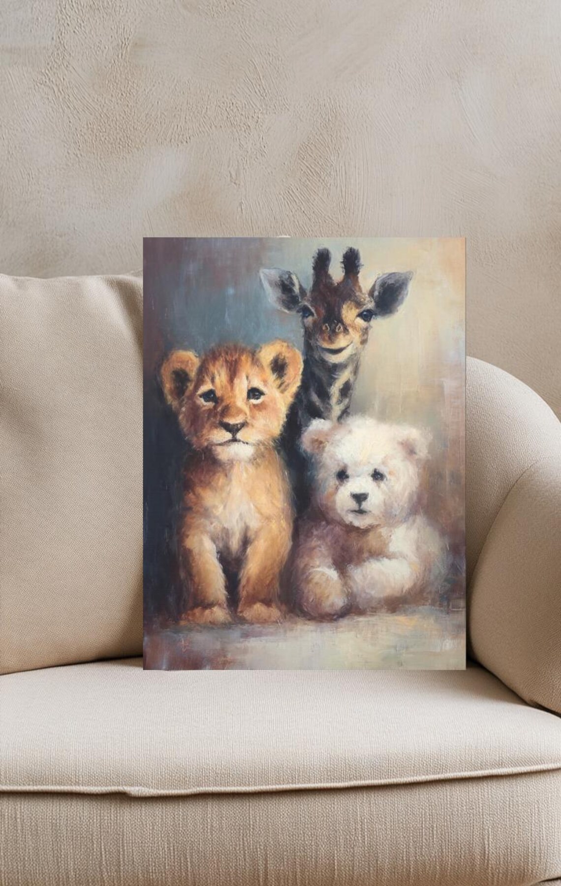 Cute Baby Lion Giraffe and Bear Cubs Nursery Safari Wall Art for Kids