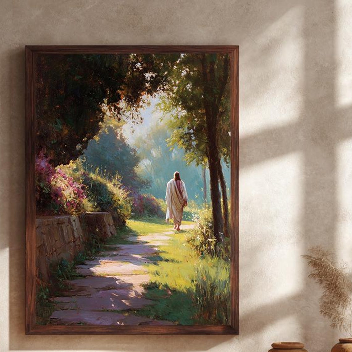 Peaceful Garden Path Figure Christian Inspirational Art Poster