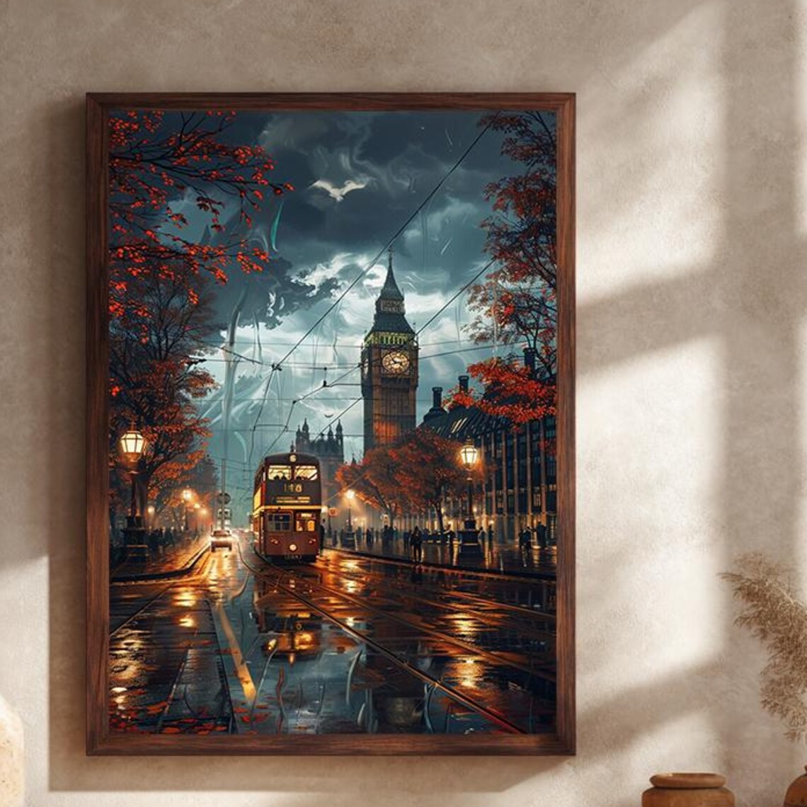 London City Art Print, Autumn Tram and Big Ben