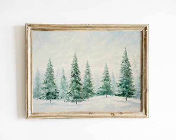 Christmas Trees Art Print, Vintage Rustic Winter