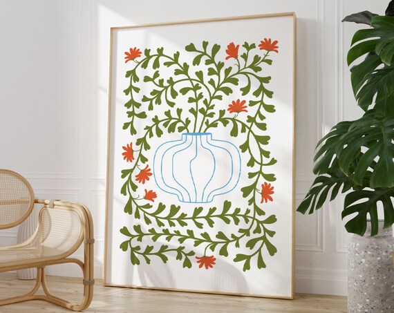 Flower And Vase Plant Print Colourful Botanical Wall Art Market Scandinavian Design Boho Decor