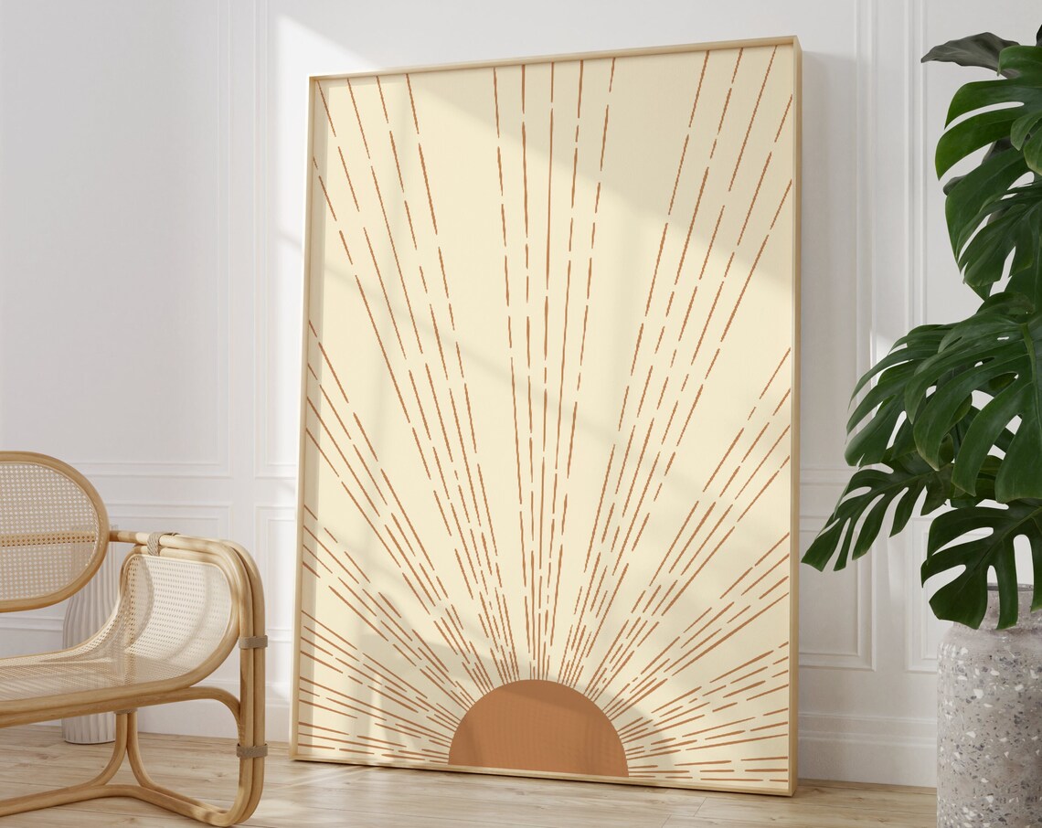 Bohemian Sunburst Terracotta Rising Sun Rays Minimalist Boho Decor Poster