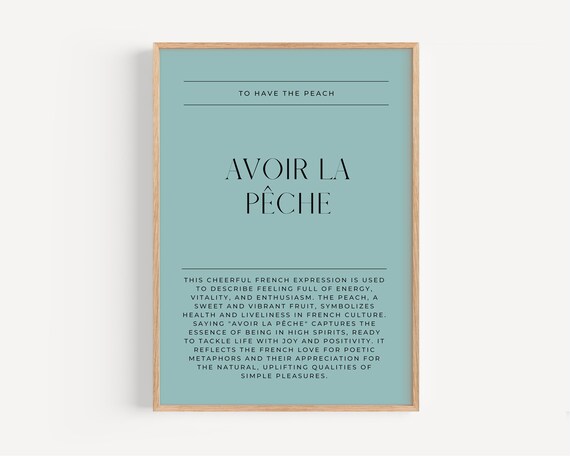 Avoir La Peche French Expression Meaning Soft Blue Quote Poster