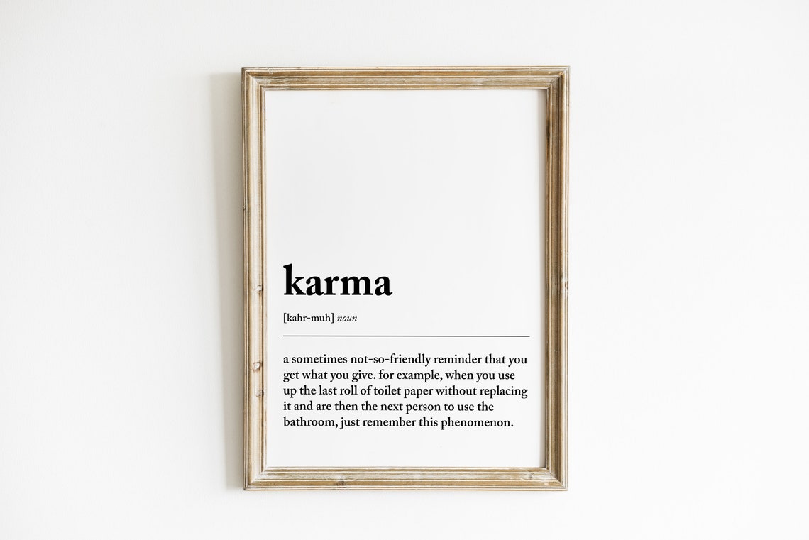 Karma Definition Bathroom Wall Art Print Funny Toilet Paper Reminder For Restroom Minimalist Black And White Bathroom Decor Gift