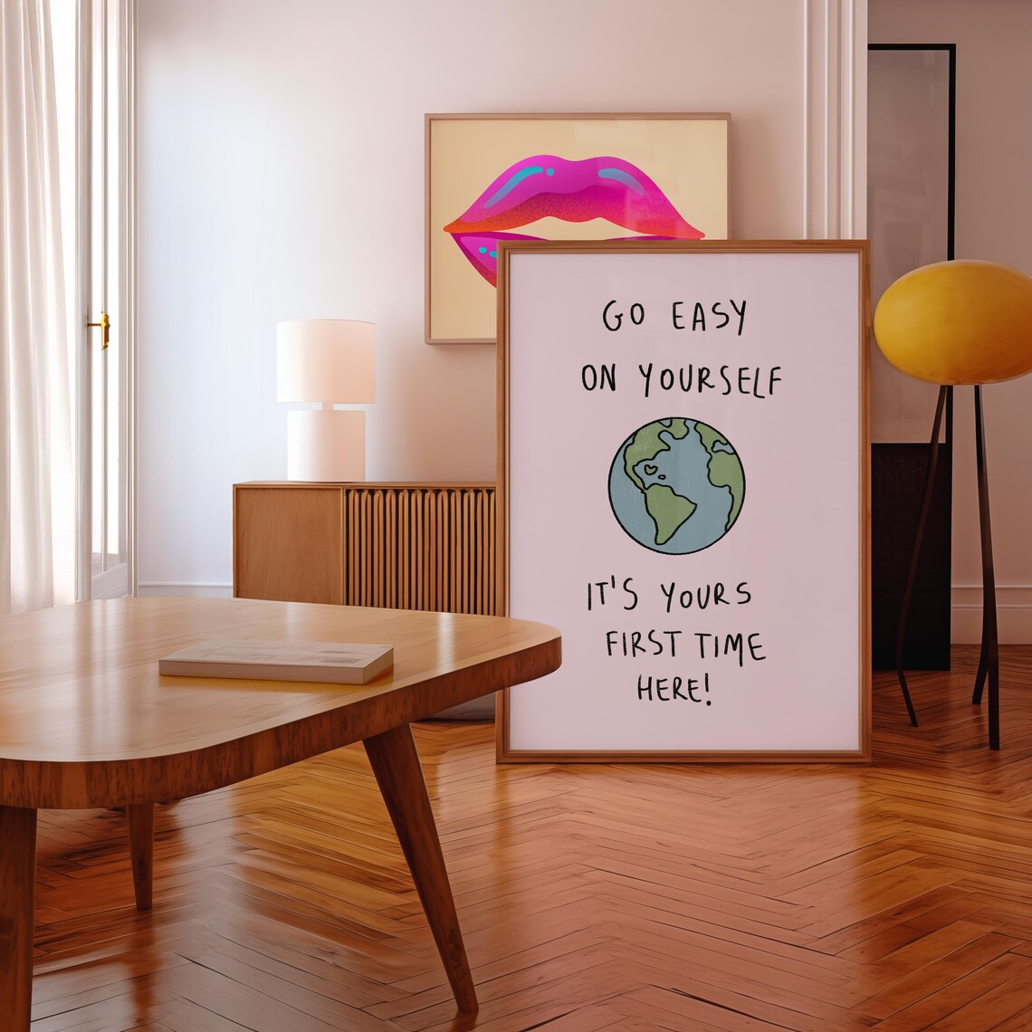 Go Easy On Yourself Cute Earth Illustration Mindfulness Quote Poster - Image 2