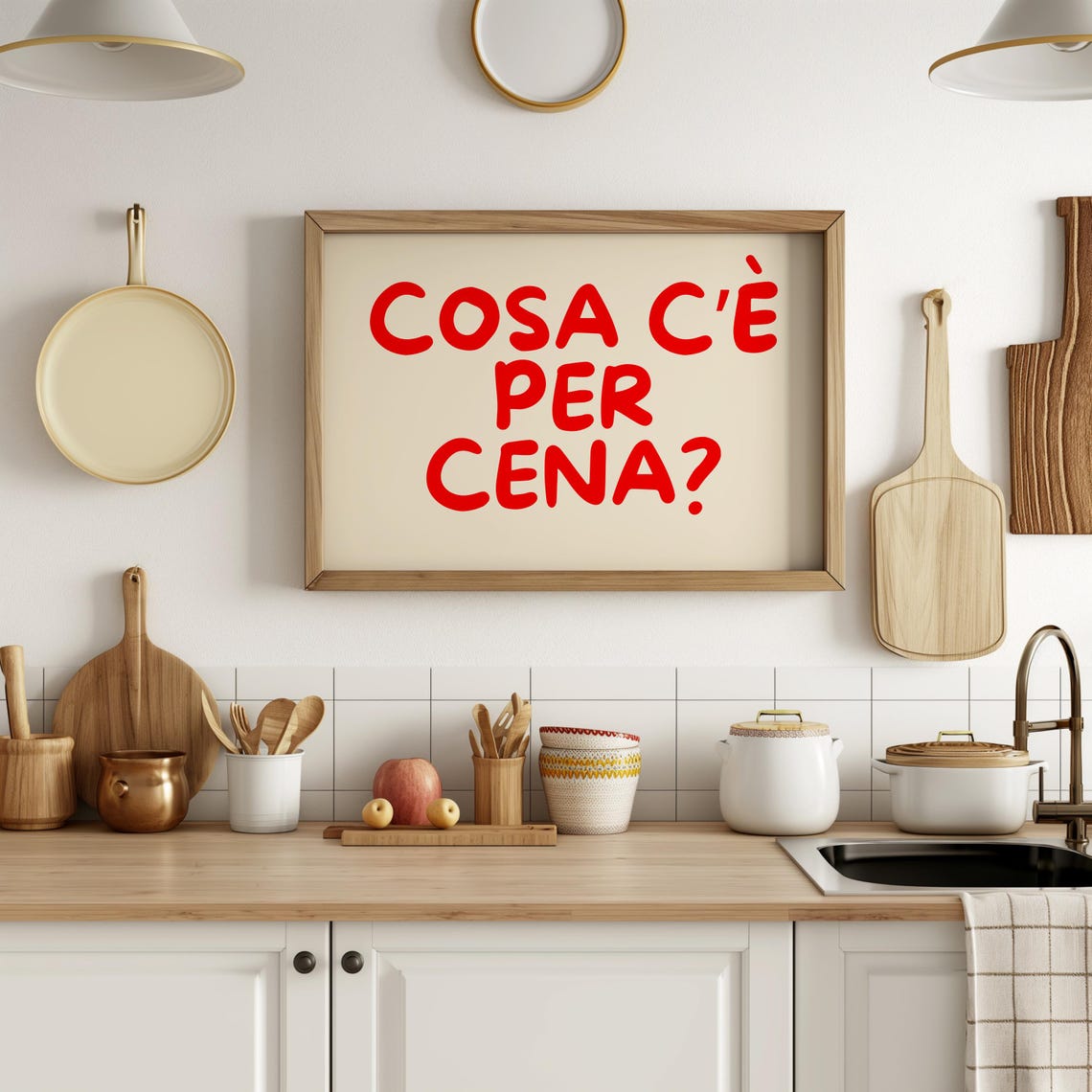 Cosa Ce Per Cena Funny Italian Red Hand Lettered Kitchen Poster - Image 2