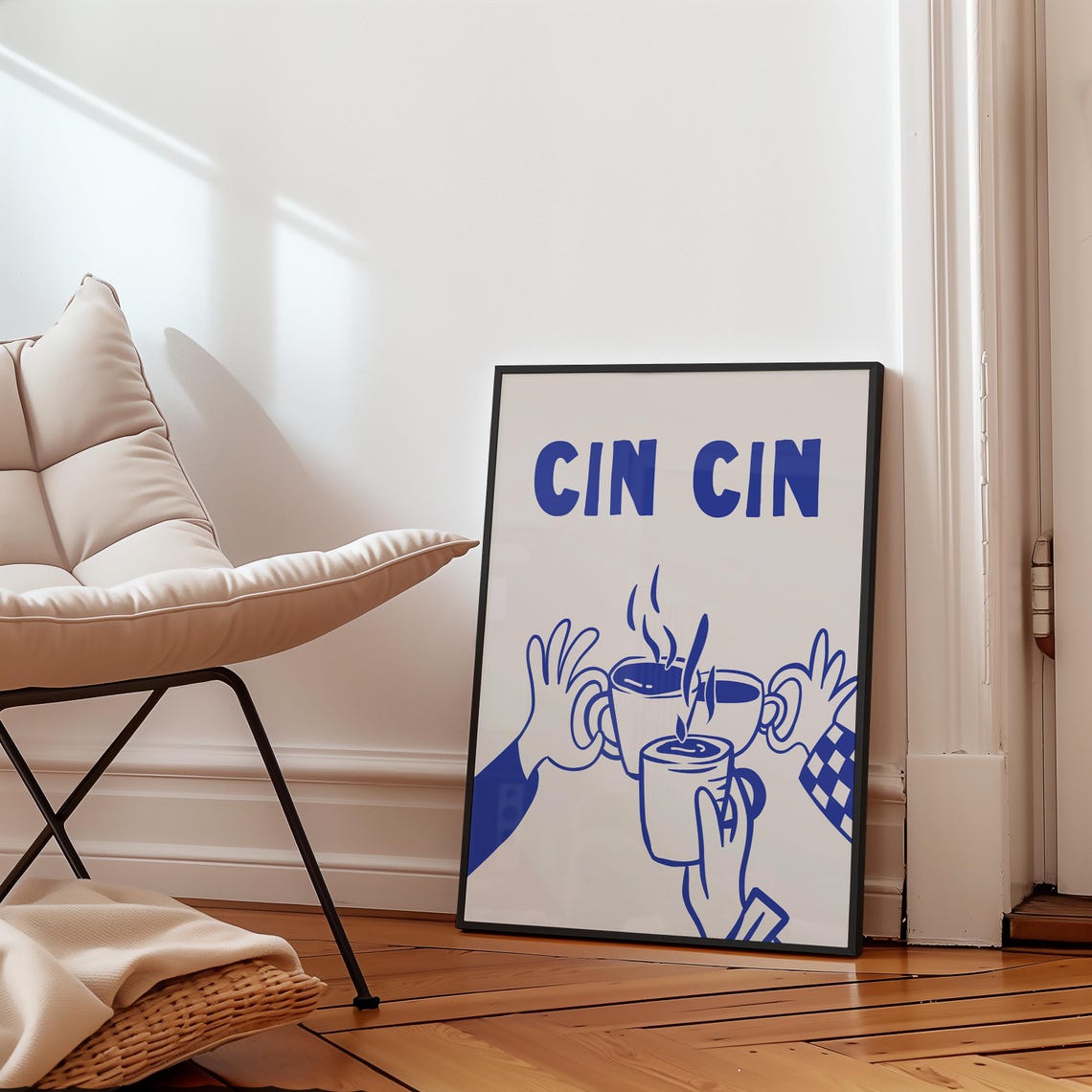 Cin Cin Coffee Cups Blue Italian Cheers Kitchen Wall Decor Poster
